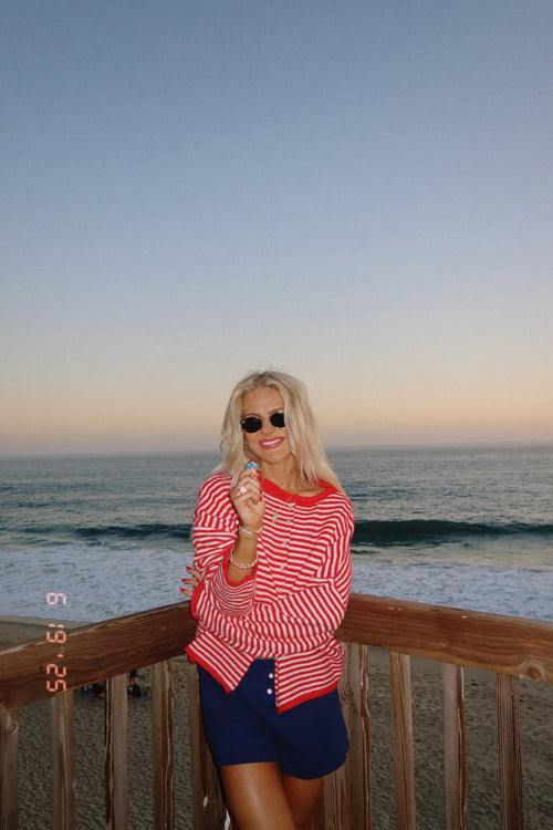 Attractively Cozy Soft Striped Knit Cardigan - Red