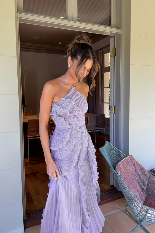 Heavenly Hues Halter Neck Pleated Maxi Dress