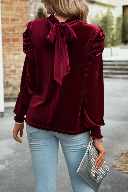 You've Got Me Velvet Tie-Back Long Sleeve Top - 3 Colors