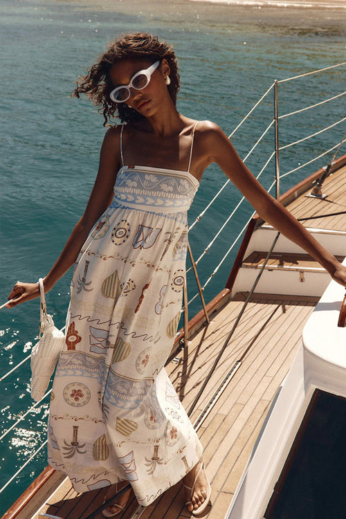 Mykonos Memories Backless Print Maxi Dress