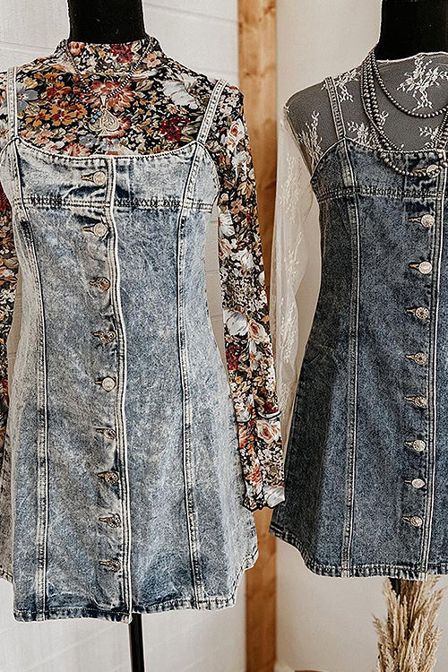 Uniquely Darling Medium Wash Denim Mini Dress - 2 Colors