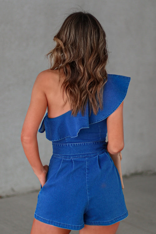Cute Weekends Pocket Denim Sleeveless Romper