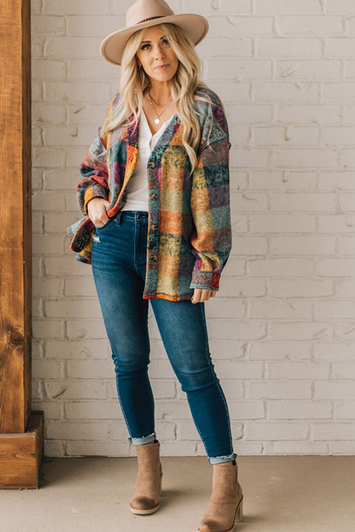 Sweetest Layer Colorful Plaid Long Sleeve Shacket