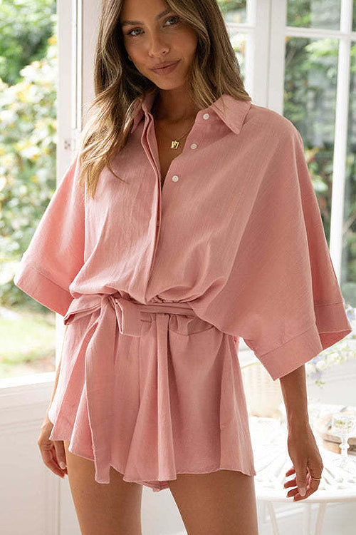 Take A Second Collared Short Sleeve Romper - 2 Colors