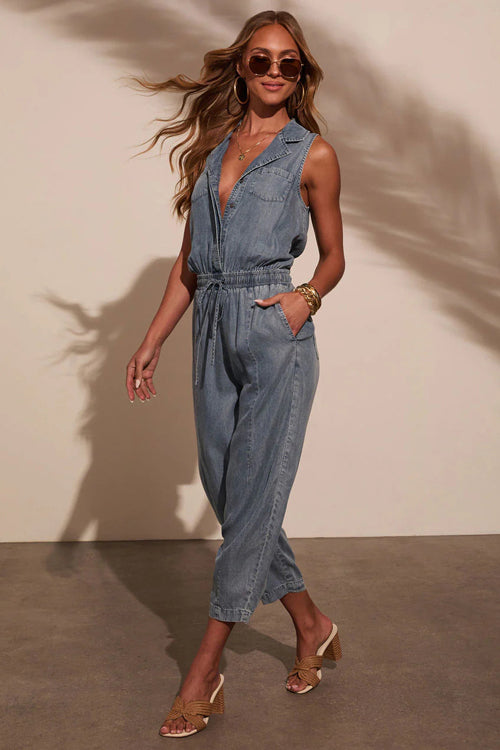 Breezy Sophistication Denim Sleeveless Jumpsuit - 4 Colors