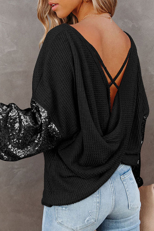 Style Skills Sequin Backless Long Sleeve Top - 2 Colors