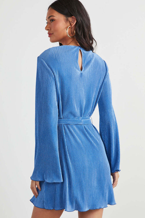 Can't Leave You Now Pleated Long Sleeve Mini Dress - 2 Colors