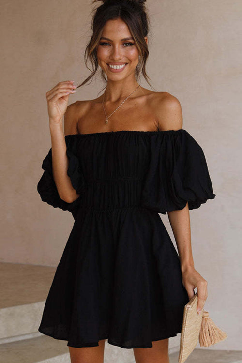 Stunning Inspiration Off The Shoulder Flare Mini Dress - 4 Colors, M / Black Stunning Inspiration Off The Shoulder Flare Mini Dress - 4 Colors, M / Black