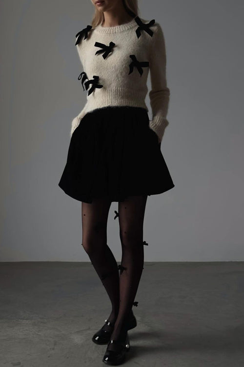 Pleasant Comfort Bow Embellished Knit Sweater