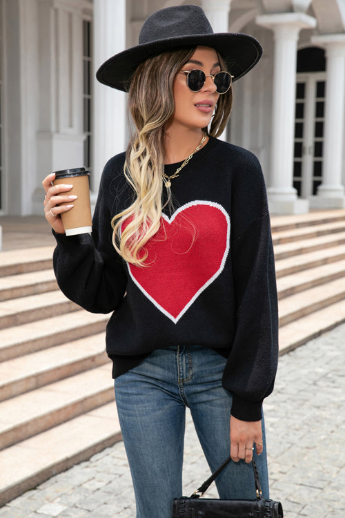 Fell In Love Heart Long Sleeve Knit Sweater - 3 Colors