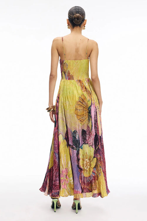 Loving Fate Print Pleated Sleeveless Maxi Dress