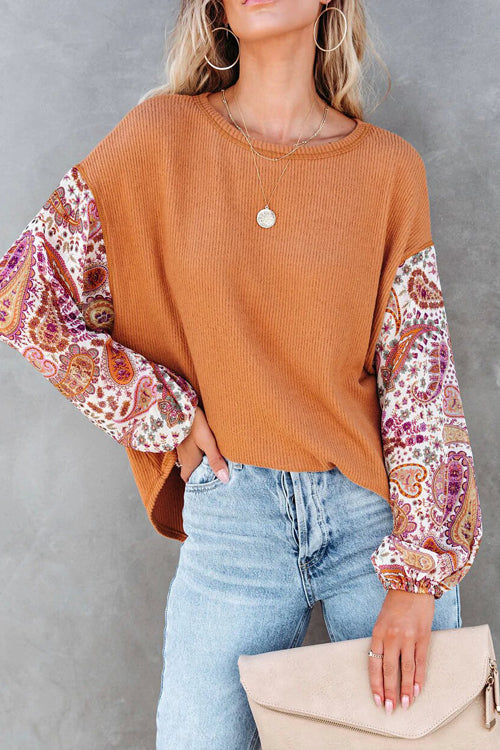 Looking That Way Boho Print Long Sleeve Knit Top