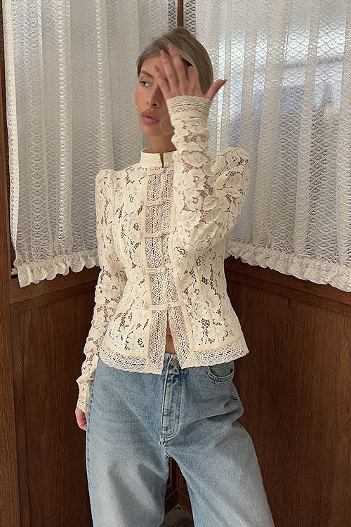 Celita Sheer Eyelash Lace Long Sleeve Top - 3 Colors