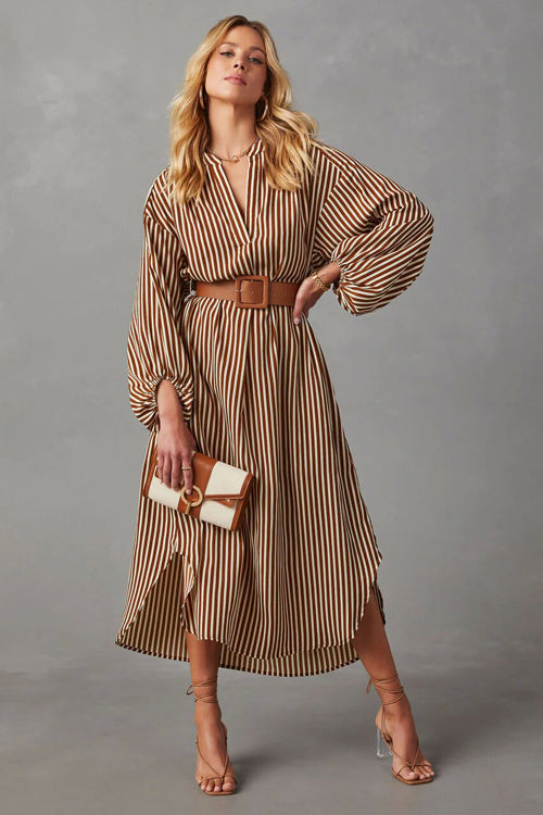 Ethereal Sweetie Striped Belted Midi Dress