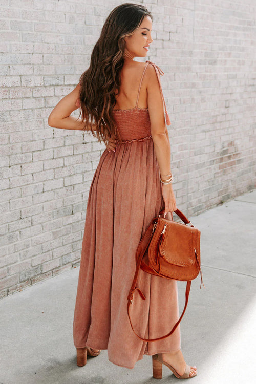 Lost To Love Smocked Wide Leg Sleeveless Jumpsuit