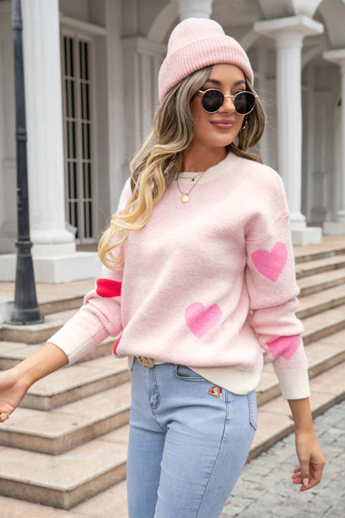 Just Believe Heart Long Sleeve Knit Sweater - 2 Colors