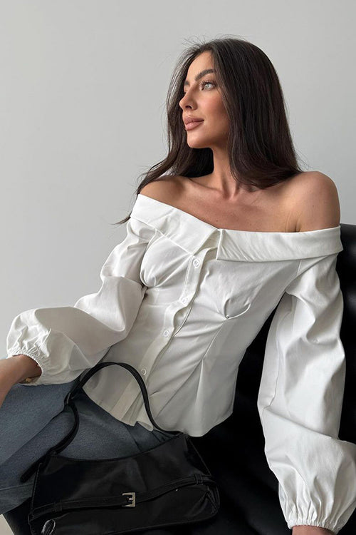 Demure and Sweet Off Shoulder Long Sleeve Top