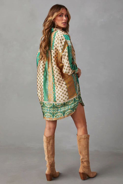 Never Too Late Boho Print Long Sleeve Mini Dress