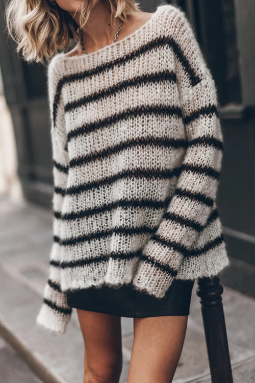 Comfy Intentions Black And White Stripes Knit Sweater