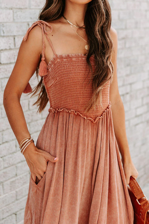 Lost To Love Smocked Wide Leg Sleeveless Jumpsuit