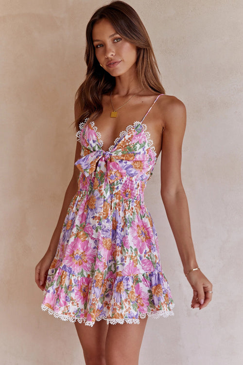 Make My Day Floral Print Tie-Front Mini Dress