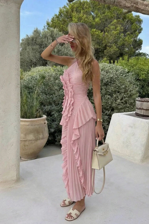 Heavenly Hues Halter Neck Pleated Maxi Dress