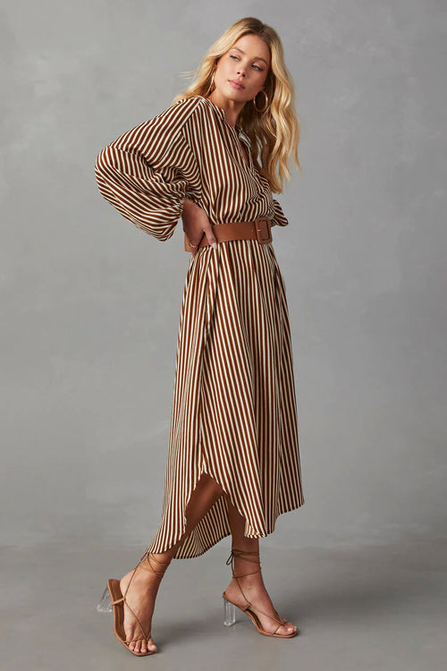 Ethereal Sweetie Striped Belted Midi Dress