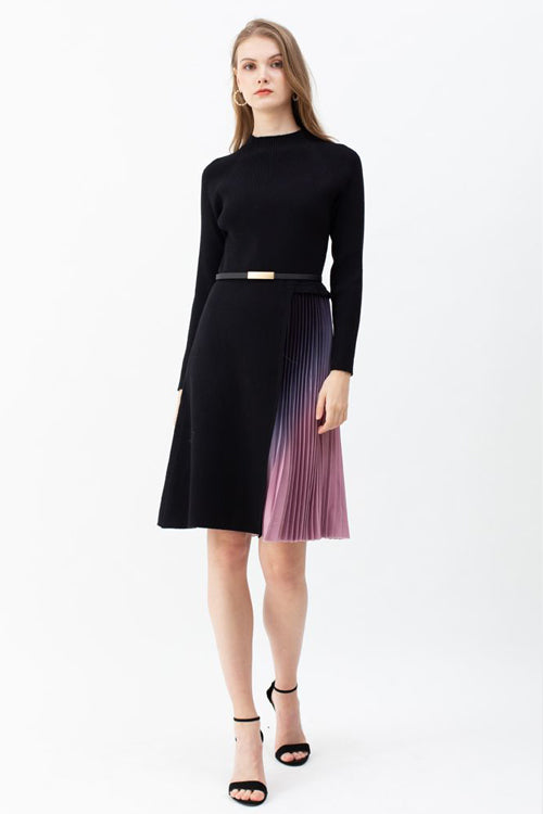 Romance That Wows Pleated Belted Knit Dress