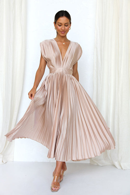 It's Another Day V-Neck Pleated Midi Dress - 5 Colors