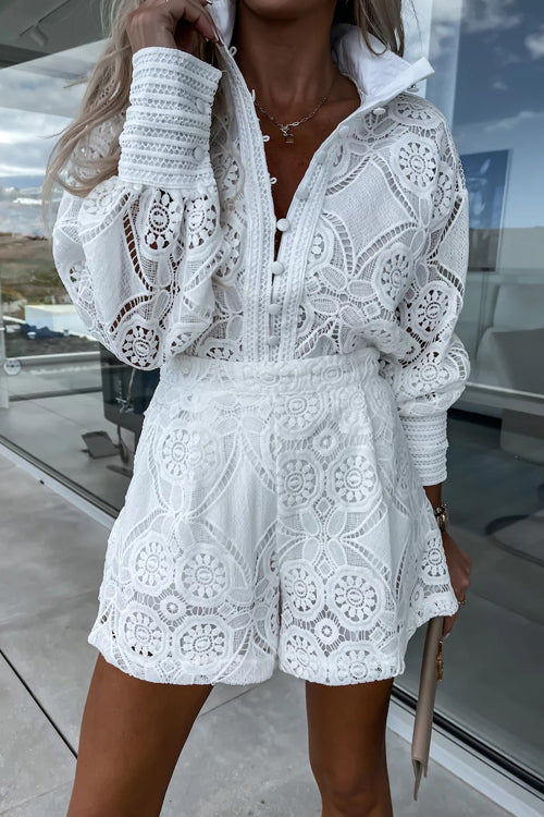 Sweet At Heart Lace Crochet Long Sleeve Suit - 3 Colors