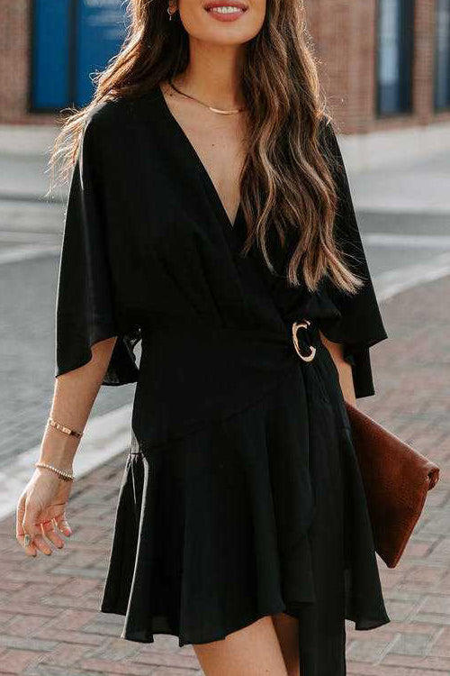 Feminine Love Cape Short Sleeve Wrap Mini Dress - 2 Colors