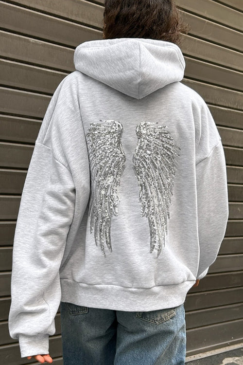 Casual Energy Sequin Wing Graphic Relaxed Hoodie