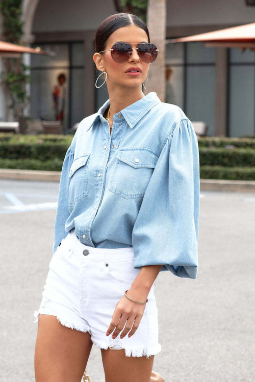 Feel This Way Denim Balloon Sleeve Top