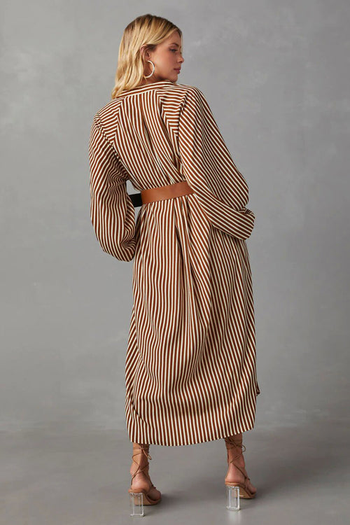 Ethereal Sweetie Striped Belted Midi Dress