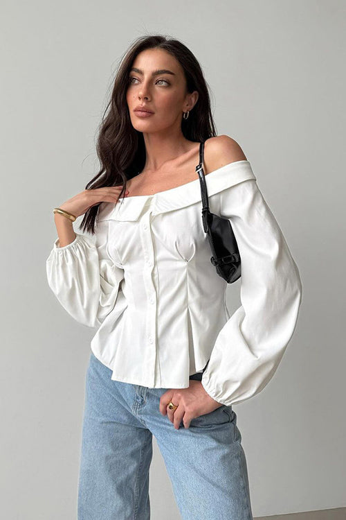 Demure and Sweet Off Shoulder Long Sleeve Top