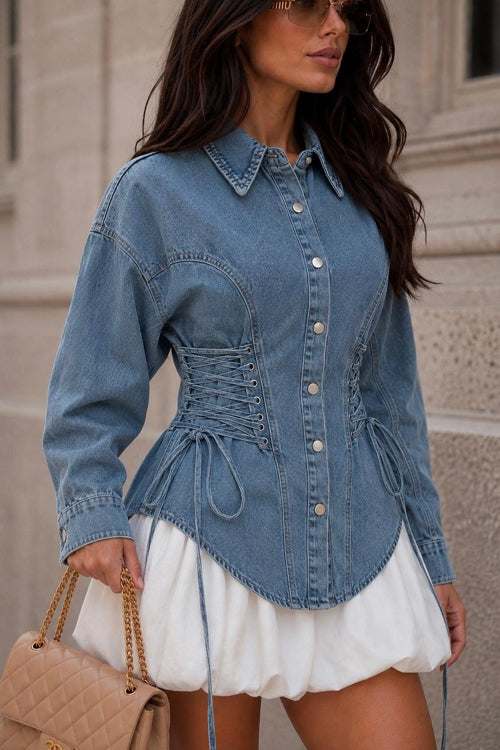 Autumn Mood Tied-Up Denim Top - 4 Colors