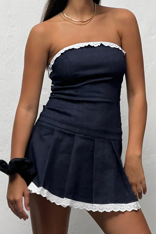So Much Love Lace Denim Sleeveless Mini Dress - 2 Colors