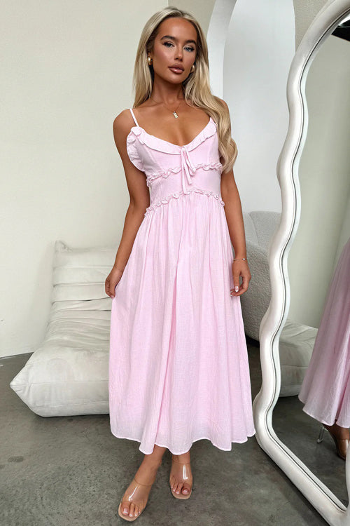 Confident Cutie Spaghetti Ruffled Midi Dress - 2 Colors