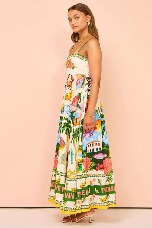 Share Your Happiness Print Maxi Dress - Palm