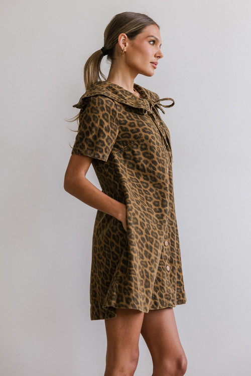 Moment Maker Leopard Print Denim Mini Dress