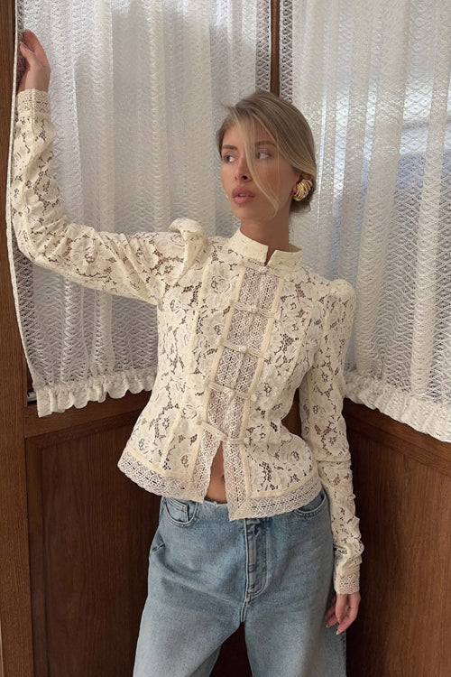 Celita Sheer Eyelash Lace Long Sleeve Top - 3 Colors