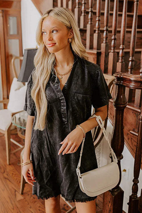 Festival Feelin' Light Wash Short Sleeve Denim Dress - 4 Colors