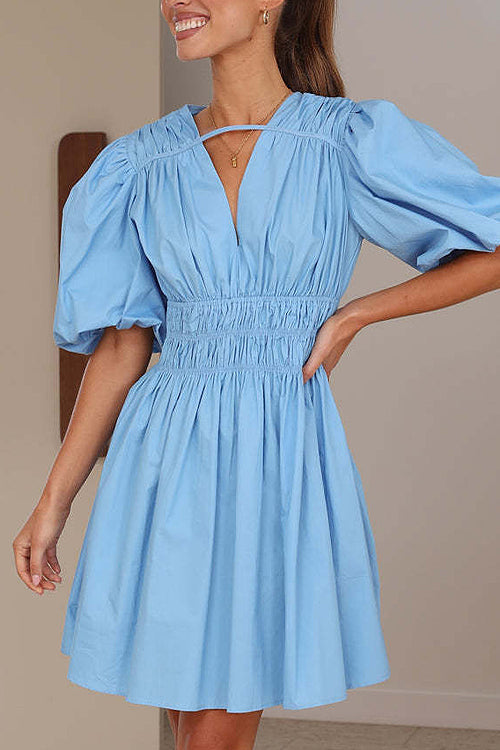 Always In Mind Puff Sleeve Pleated Mini Dress - 5 Colors