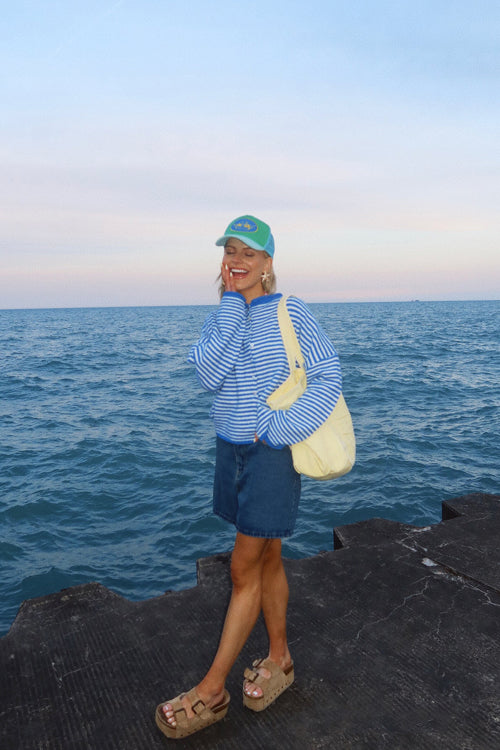 Attractively Cozy Soft Striped Knit Cardigan - Blue