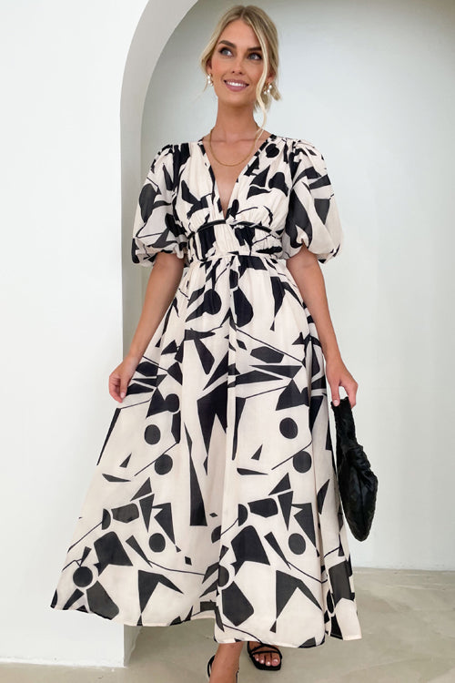 Real Love Print Puff Sleeve Maxi Dress - 6 Colors