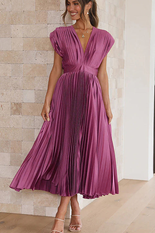 It's Another Day V-Neck Pleated Midi Dress - 5 Colors