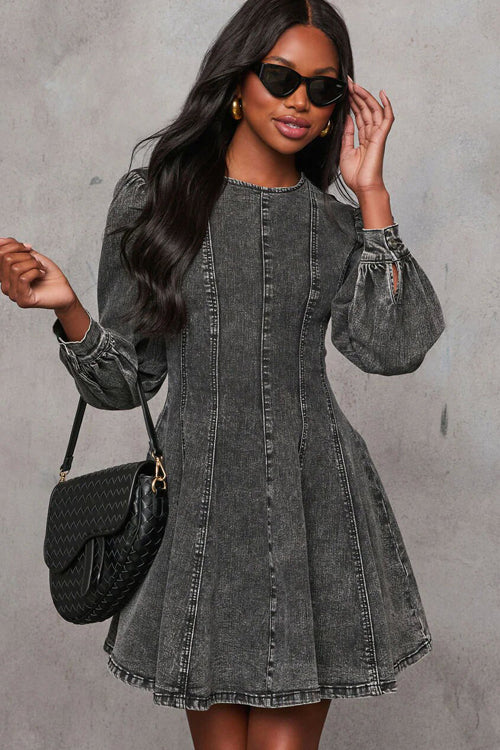 Sweet Looking Flare Denim Mini Dress - 2 Colors