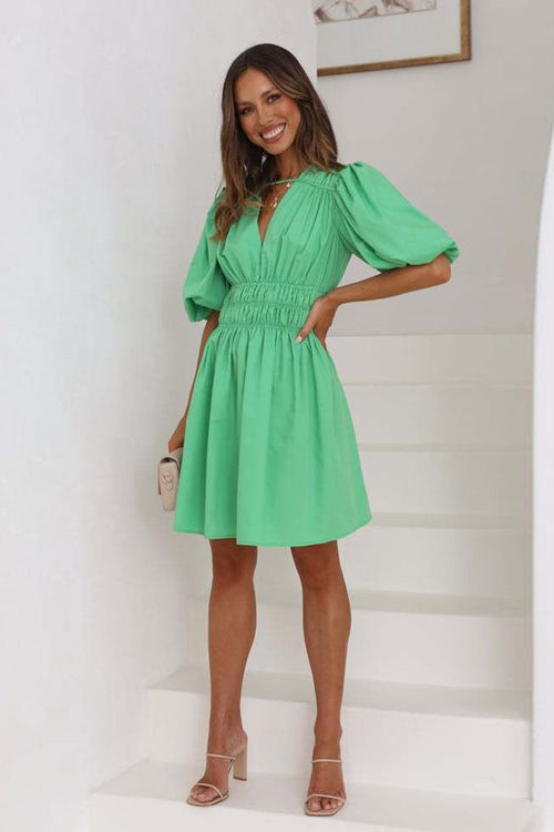 Always In Mind Puff Sleeve Pleated Mini Dress - 5 Colors