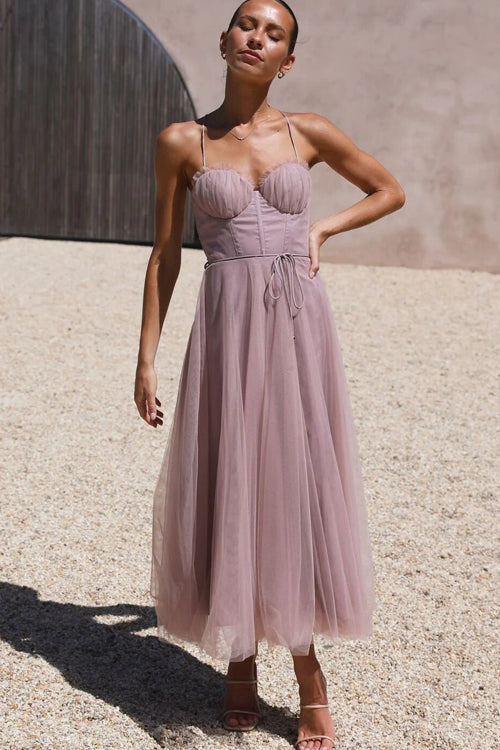Rare Beauty Tulle Backless Midi Dress - 8 Colors