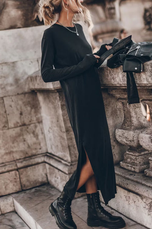 Catch Yourself Cotton Blend Long Sleeve Relaxed Slit Maxi Dress -3 Col Beetsweeti Catch Yourself Cotton Blend Long Sleeve Relaxed Slit Maxi Dress -3 Col Beetsweeti